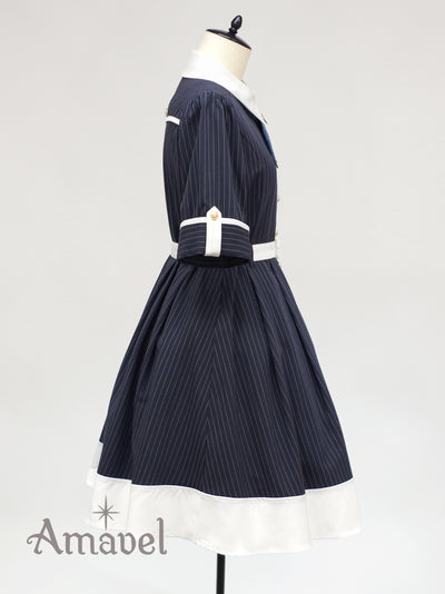 Bicolor shirt dress with cross tie