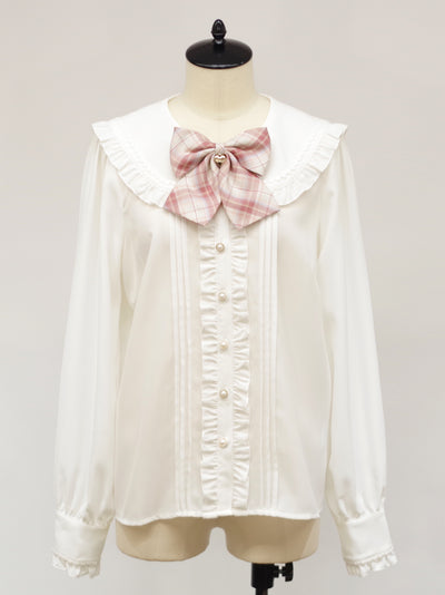 Heart lace blouse with check ribbon