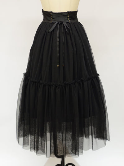 Waist corset style tulle long skirt