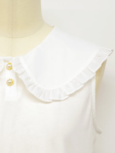 Frill flat collar sleeveless cut and sew