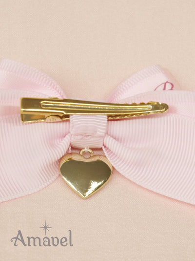 Double ribbon mini clip with heart charm