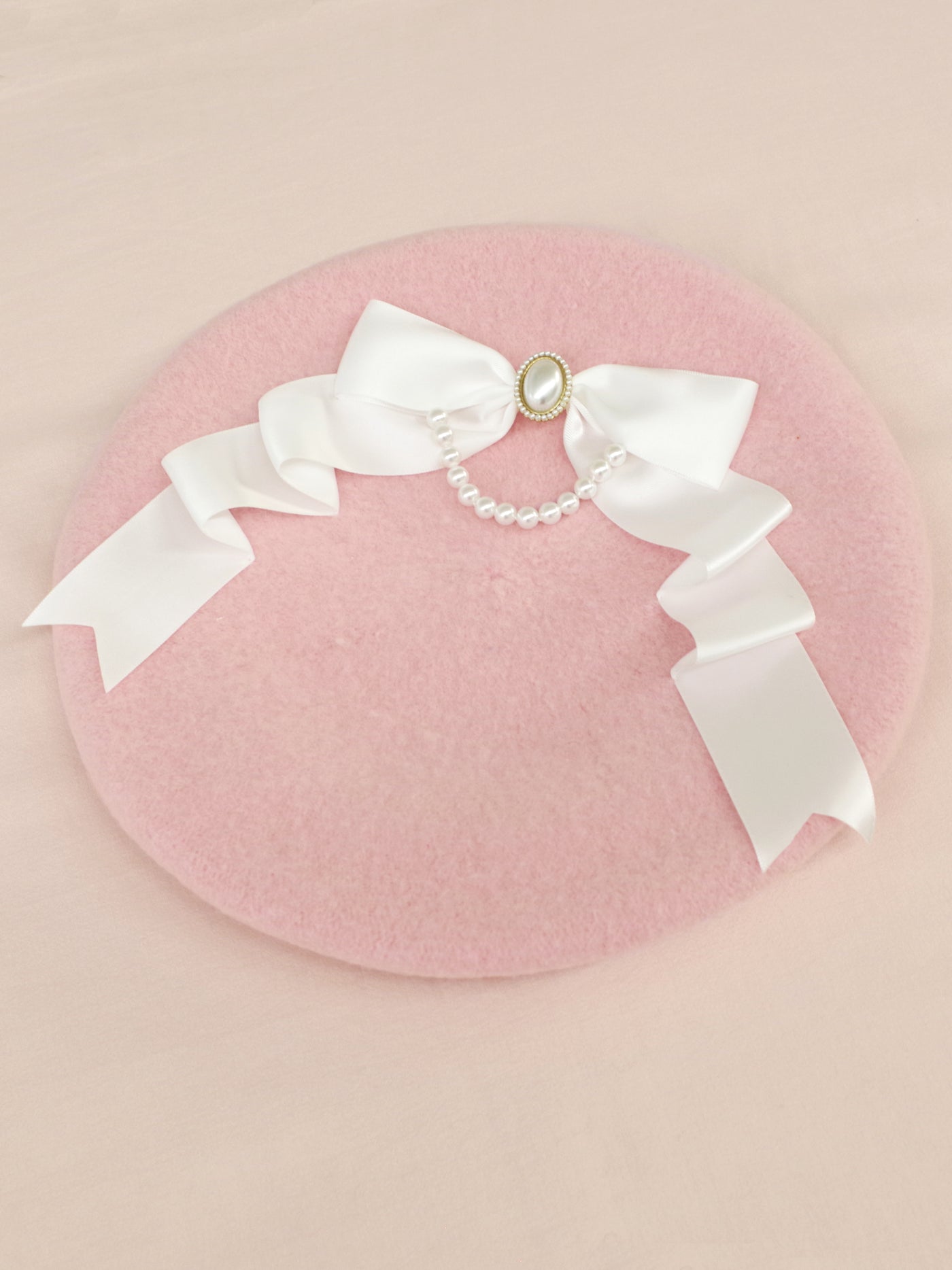 Pearl ribbon felt beret