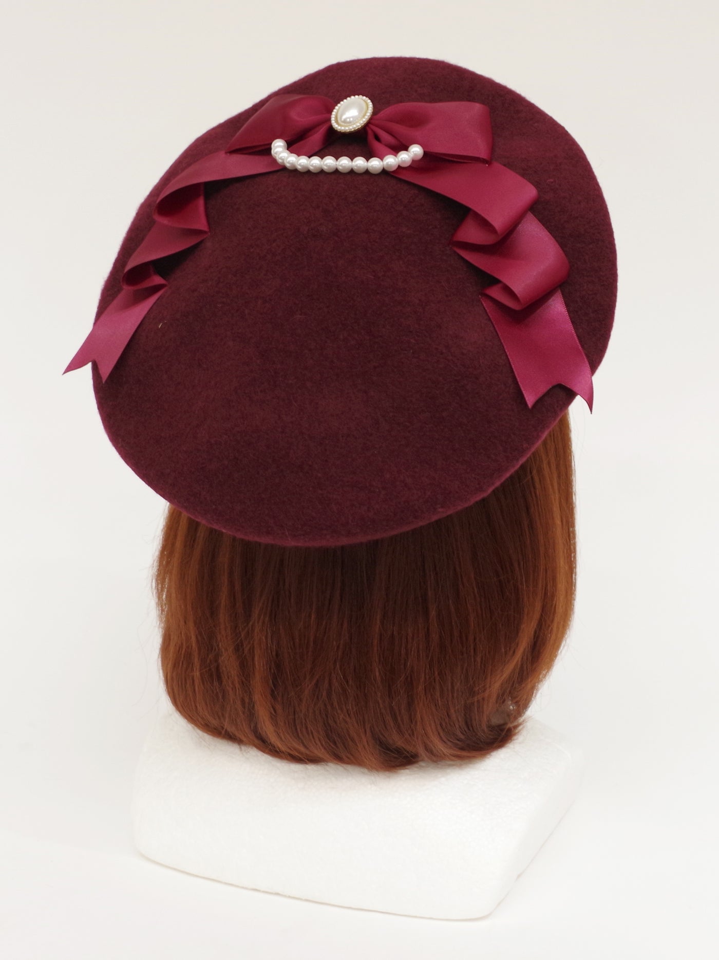 Pearl ribbon felt beret