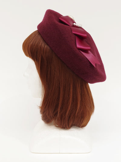 Pearl ribbon felt beret