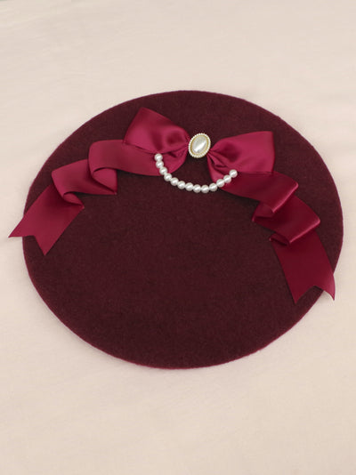 Pearl ribbon felt beret