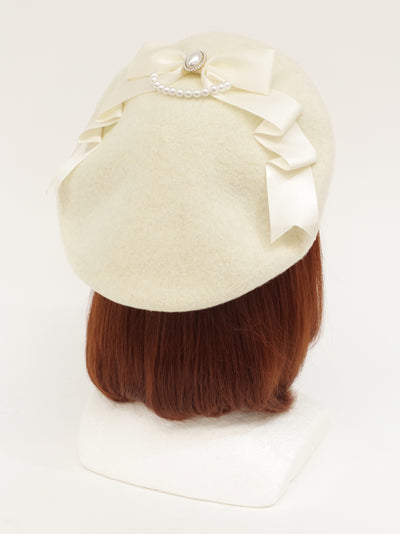 Pearl ribbon felt beret