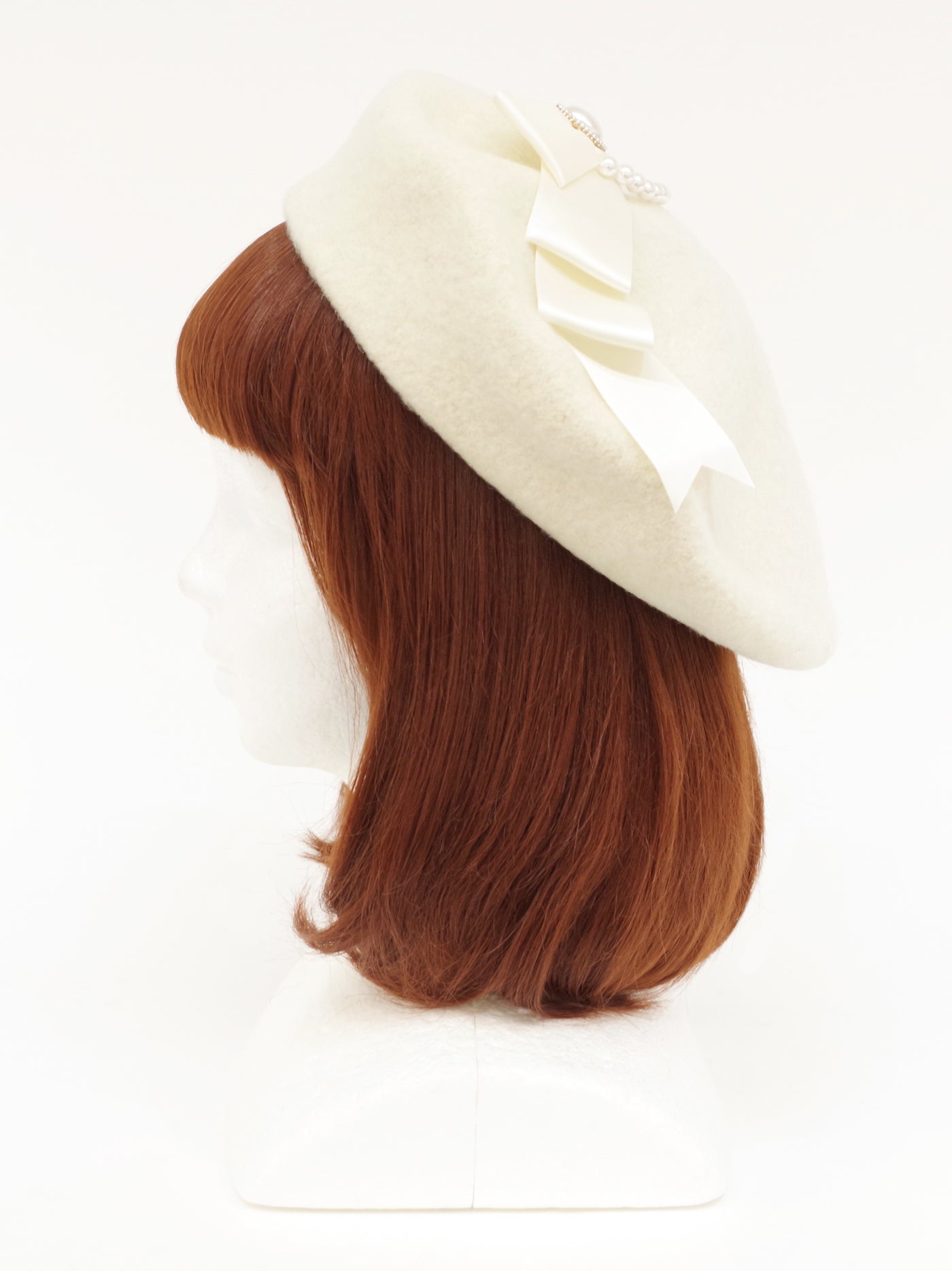 Pearl ribbon felt beret