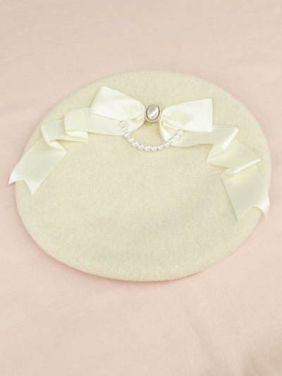 Pearl ribbon felt beret