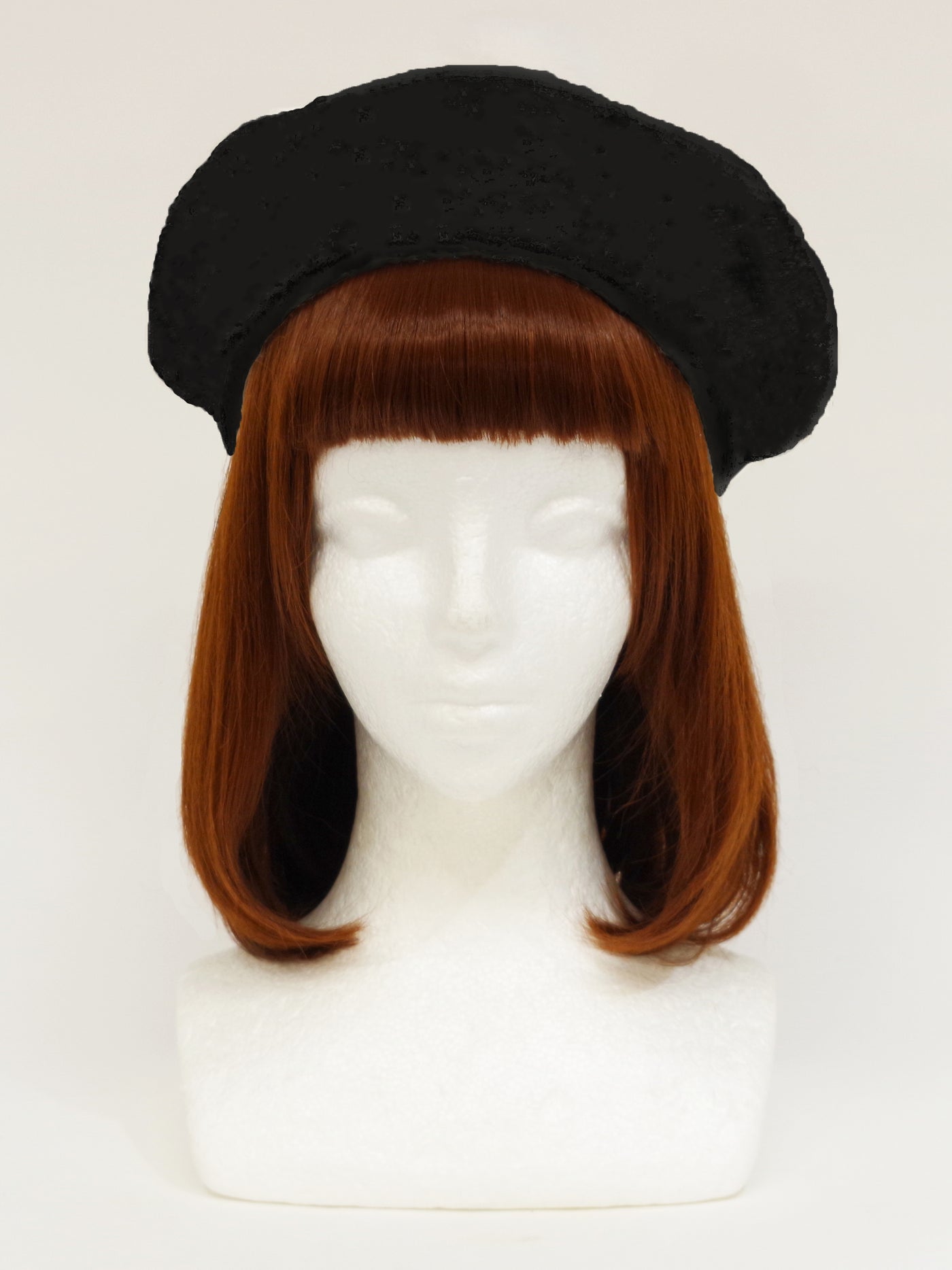 Felt beret with fur pompom ribbon