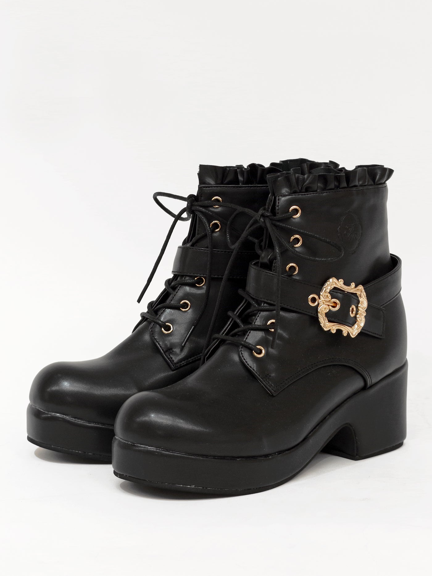 Monogram embossed frilled short boots